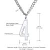 U7 0-99 Number Necklaces Stainless Steel Customizable Number Pendant Gold Plated Athletes Sports Necklace Jersey Number Chains Cuban Link Necklaces for Men Women(4-Stainless)