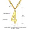 U7 0-99 Number Necklaces Stainless Steel Customizable Number Pendant Gold Plated Athletes Sports Necklace Jersey Number Chains Cuban Link Necklaces for Men Women(4-Gold)