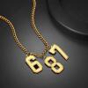 U7 0-99 Number Necklaces Stainless Steel Customizable Number Pendant Gold Plated Athletes Sports Necklace Jersey Number Chains Cuban Link Necklaces for Men Women(6-Gold)