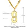 U7 0-99 Number Necklaces Stainless Steel Customizable Number Pendant Gold Plated Athletes Sports Necklace Jersey Number Chains Cuban Link Necklaces for Men Women(8-Gold)