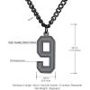 U7 0-99 Number Necklaces Stainless Steel Customizable Number Pendant Gold Plated Athletes Sports Necklace Jersey Number Chains Cuban Link Necklaces for Men Women(9-Stunning Black)