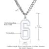 U7 0-99 Number Necklaces Stainless Steel Customizable Number Pendant Gold Plated Athletes Sports Necklace Jersey Number Chains Cuban Link Necklaces for Men Women(6-Stainless)