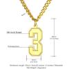 U7 0-99 Number Necklaces Stainless Steel Customizable Number Pendant Gold Plated Athletes Sports Necklace Jersey Number Chains Cuban Link Necklaces for Men Women(3-Gold)