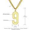 U7 0-99 Number Necklaces Stainless Steel Customizable Number Pendant Gold Plated Athletes Sports Necklace Jersey Number Chains Cuban Link Necklaces for Men Women(9-Gold)