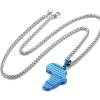 U7 Animals Necklace for Women Stainless Steel Pig/Dog/Elephant Pendant Necklace Lucky Jewelry(Ethnic Pattern Map-Blue)