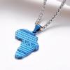 U7 Animals Necklace for Women Stainless Steel Pig/Dog/Elephant Pendant Necklace Lucky Jewelry(Ethnic Pattern Map-Blue)