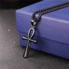 U7 Ankh Necklace for Men Women Stainless Steel Black Color Egyptian Jewelry Ankh Cross Pendant, Africa Necklaces with Chain 22″(Ankh Cross-Black)