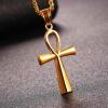 U7 Ankh Necklace for Men Women Stainless Steel Black Color Egyptian Jewelry Ankh Cross Pendant, Africa Necklaces with Chain 22″(Ankh Cross-Gold)