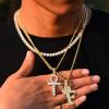 U7 Ankh Necklace for Men Women Stainless Steel Black Color Egyptian Jewelry Ankh Cross Pendant, Africa Necklaces with Chain 22″(Crystal Ankh-Gold)