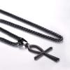 U7 Ankh Necklace for Men Women Stainless Steel Black Color Egyptian Jewelry Ankh Cross Pendant, Africa Necklaces with Chain 22″(Flat Ankh-Black)