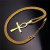 U7 Ankh Necklace for Men Women Stainless Steel Black Color Egyptian Jewelry Ankh Cross Pendant, Africa Necklaces with Chain 22″(Flat Ankh-Gold)