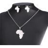 U7 Ankh Necklace for Men Women Stainless Steel Black Color Egyptian Jewelry Ankh Cross Pendant, Africa Necklaces with Chain 22″(Map Necklacec+Earrings-Platinum)