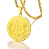 U7 Bitcoin Chain for Men, Stainless Steel 18K Gold Plated Cryptocurrency Pendant BTC/Dollar Sign Coin Medal Necklace(Bitcoin-Gold)
