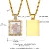 U7 Custom Photo Necklace for Men Women, Stainless Steel Black Gold Color Dog Tag – Personalized Text Engraved Memory Heart/Round Square Shaped Picture Pendant Necklaces Lover Gift Mothers Fathers Day(12.CZ Square(gold))
