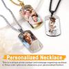 U7 Custom Photo Necklace for Men Women, Stainless Steel Black Gold Color Dog Tag – Personalized Text Engraved Memory Heart/Round Square Shaped Picture Pendant Necklaces Lover Gift Mothers Fathers Day(02.Dog Tag(black))