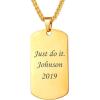 U7 Custom Photo Necklace for Men Women, Stainless Steel Black Gold Color Dog Tag – Personalized Text Engraved Memory Heart/Round Square Shaped Picture Pendant Necklaces Lover Gift Mothers Fathers Day(14.Dog Tag(gold)-custom text)