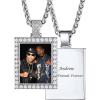 U7 Custom Photo Necklace for Men Women, Stainless Steel Black Gold Color Dog Tag – Personalized Text Engraved Memory Heart/Round Square Shaped Picture Pendant Necklaces Lover Gift Mothers Fathers Day(12.CZ Square(stainless))