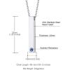 U7 Engravable Bar Necklace, Womens Choker Necklace Stainless Steel Custom Engrave Text Horizontal/Vertical Bar Pendant Necklaces for Men Women(4-Sided Bar-Stainless(Text+Birthstone))