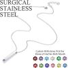 U7 Engravable Bar Necklace, Womens Choker Necklace Stainless Steel Custom Engrave Text Horizontal/Vertical Bar Pendant Necklaces for Men Women(4-Sided Bar-Stainless(Text+Birthstone))