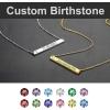 U7 Engravable Bar Necklace, Womens Choker Necklace Stainless Steel Custom Engrave Text Horizontal/Vertical Bar Pendant Necklaces for Men Women(Horizontal Bar-Sterling Silver(Text+Birthstone))
