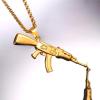 U7 Men Necklace Cool Rifle Shape Pendant & Chain Silver/Black/18K Gold Plated Rock Army Style Fanshion Necklace Jewelry Chain for Men(c.gold-a47)