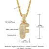 U7 Pendant Mens Hip Hop Jewelry Platinum/18K Gold Plated Lab Diamond Letter Necklaces Custom Number Chain Intials Name Necklaces(Letter F)