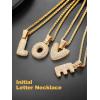 U7 Pendant Mens Hip Hop Jewelry Platinum/18K Gold Plated Lab Diamond Letter Necklaces Custom Number Chain Intials Name Necklaces(Letter J)
