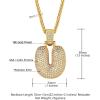 U7 Pendant Mens Hip Hop Jewelry Platinum/18K Gold Plated Lab Diamond Letter Necklaces Custom Number Chain Intials Name Necklaces(Letter U)