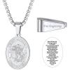U7 Polished Oval Saint Michael Necklace Customized Engrave on Pendant Loop Stainless Steel Biblical Archangel Jewelry for Men and Women, with Gift Box