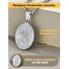 U7 Polished Oval Saint Michael Necklace Customized Engrave on Pendant Loop Stainless Steel Biblical Archangel Jewelry for Men and Women, with Gift Box