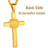 U7 Russian Orthodox Cross Pendant/Praying Hands/Ichthys Sign for Men Women Stainless Steel 18K Gold Plated Jesus Pendant Christian Religious Necklaces, Length 22″ Silver Black Gold(09 St. Benedict Medal Crucifix/Gold)