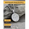 U7 Saint Benedict Medal Pendant Cross Christian Jewelry Stainless Steel Round Coin Cathoic Necklace with Personalized Text, Gift for Men Women