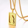 U7 Virgin Mary Necklace 18K Gold Plated Catholic Jewelry Dog Tag Pendant with 22 Inch Wheat Chain for Men Women