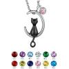 Urn Necklace for Ashes,Customized Stainless Steel or 18K Gold Plated Cremation Jewelry Memorial Keepsake Urn Lockets Pendant for Men Women -Waterproof & Gift Packed(Moon Cat-Black(Text+Birthstone))