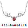 925 Sterling Silver Butterfly Necklace/Antler Deer Necklace,Adjustable Silver Birthstone Necklace for Women,Birthstone Jewelry Gift for Her(01.January(Garnet)-Deer)