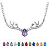 925 Sterling Silver Butterfly Necklace/Antler Deer Necklace,Adjustable Silver Birthstone Necklace for Women,Birthstone Jewelry Gift for Her(02.February(Amethyst)-Deer)
