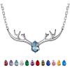 925 Sterling Silver Butterfly Necklace/Antler Deer Necklace,Adjustable Silver Birthstone Necklace for Women,Birthstone Jewelry Gift for Her(03.March(Aquamarine)-Deer)