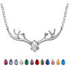 925 Sterling Silver Butterfly Necklace/Antler Deer Necklace,Adjustable Silver Birthstone Necklace for Women,Birthstone Jewelry Gift for Her(04.April(Diamond)-Deer)