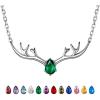 925 Sterling Silver Butterfly Necklace/Antler Deer Necklace,Adjustable Silver Birthstone Necklace for Women,Birthstone Jewelry Gift for Her(05.May(Emerald)-Deer)