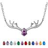 925 Sterling Silver Butterfly Necklace/Antler Deer Necklace,Adjustable Silver Birthstone Necklace for Women,Birthstone Jewelry Gift for Her(06.June(Alexandrite)-Deer)