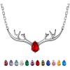 925 Sterling Silver Butterfly Necklace/Antler Deer Necklace,Adjustable Silver Birthstone Necklace for Women,Birthstone Jewelry Gift for Her(07.July(Ruby)-Deer)