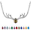 925 Sterling Silver Butterfly Necklace/Antler Deer Necklace,Adjustable Silver Birthstone Necklace for Women,Birthstone Jewelry Gift for Her(08.August(Peridot)-Deer)