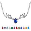 925 Sterling Silver Butterfly Necklace/Antler Deer Necklace,Adjustable Silver Birthstone Necklace for Women,Birthstone Jewelry Gift for Her(09.September(Sapphire)-Deer)