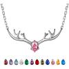 925 Sterling Silver Butterfly Necklace/Antler Deer Necklace,Adjustable Silver Birthstone Necklace for Women,Birthstone Jewelry Gift for Her(10.October(Pink Tourmaline)-Deer)