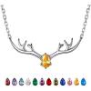 925 Sterling Silver Butterfly Necklace/Antler Deer Necklace,Adjustable Silver Birthstone Necklace for Women,Birthstone Jewelry Gift for Her(11.November(Yellow Topaz)-Deer)