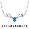 925 Sterling Silver Butterfly Necklace/Antler Deer Necklace,Adjustable Silver Birthstone Necklace for Women,Birthstone Jewelry Gift for Her(12.December(Blue Topaz)-Deer)