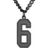U7 0-99 Number Necklaces Stainless Steel Customizable Number Pendant Gold Plated Athletes Sports Necklace Jersey Number Chains Cuban Link Necklaces for Men Women(6-Stunning Black)