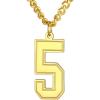 U7 0-99 Number Necklaces Stainless Steel Customizable Number Pendant Gold Plated Athletes Sports Necklace Jersey Number Chains Cuban Link Necklaces for Men Women(5-Gold)