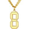 U7 0-99 Number Necklaces Stainless Steel Customizable Number Pendant Gold Plated Athletes Sports Necklace Jersey Number Chains Cuban Link Necklaces for Men Women(8-Gold)