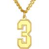 U7 0-99 Number Necklaces Stainless Steel Customizable Number Pendant Gold Plated Athletes Sports Necklace Jersey Number Chains Cuban Link Necklaces for Men Women(3-Gold)